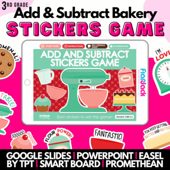 Preview of Add & Subtract Three Digits Math Game | Easel Google Slides PPT Smart Board