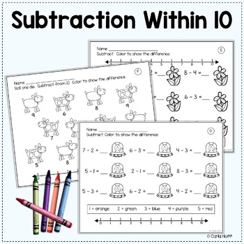 free addition subtraction within 10 worksheets by carla