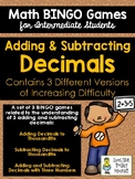 Add & Subtract Decimals BINGO Math Game  - 3 Versions to Play!