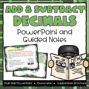 Preview of Add & Subtract Decimals Powerpoint & Guided Notes - Fourth Grade
