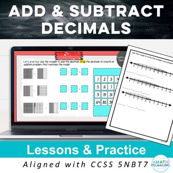 Preview of Add & Subtract Decimals with Models Lessons & Practice Activities Worksheets