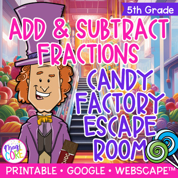 Preview of Add & Subtract Fractions Word Problems Candy Factory Math Escape Room 5th Grade