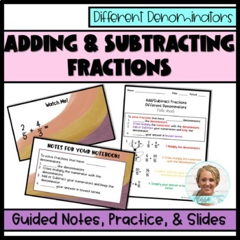 Preview of Add/Subtract Fractions Different Denominators | Guided Notes & Teacher Slides