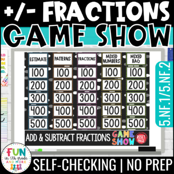 Preview of Add & Subtract Fractions Game Show 5th Grade Test Prep Math Review 5.NF.1 5.NF.2