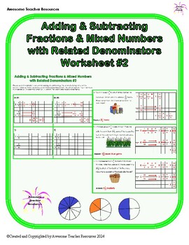 Preview of Add & Subtract Fractions & Mixed Numbers with Related Denominators Worksheet#2