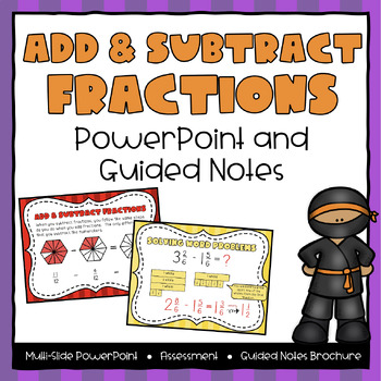 Preview of Add & Subtract Fractions Powerpoint & Guided Notes - Third Grade