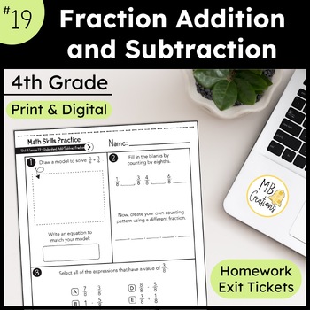 Preview of Add & Subtract Fractions Worksheets and Exit Tickets - iReady Math 4th Grade L19