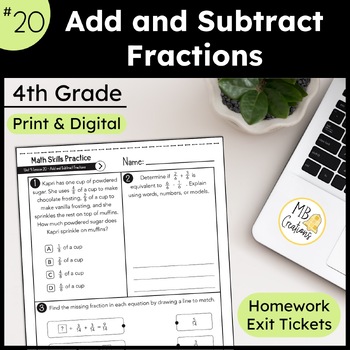Preview of Adding & Subtracting Fractions with Like Denominators -iReady Math 4th Grade L20