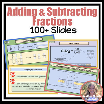 Preview of Add & Subtract Fractions: Simplify, Unlike Denominators & MORE! Google Slides