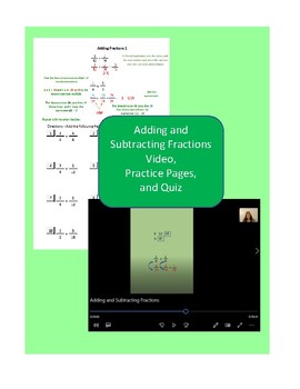 Preview of Add & Subtract Fractions- Video w/Practice Pgs & Quiz Distance Learning Covid19