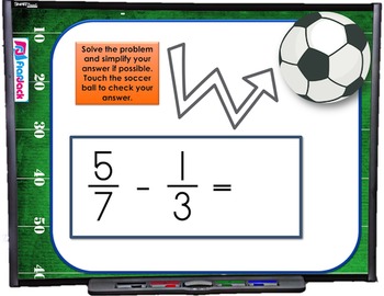 Preview of Add Subtract Fractions Different Denominators SMART BOARD Game (CSS 5.NF.A.2)
