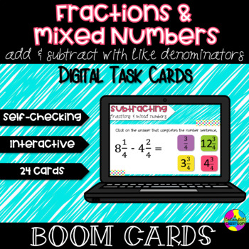 Preview of Add & Subtract Fractions and Mixed Numbers with Like Denominators Boom Cards™
