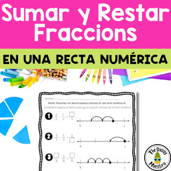 Preview of Add and Subtract Fractions on a Number Line Spanish Bundle for 4th Grade