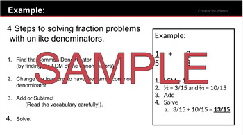 Preview of Add / Subtract Fractions w Like & Unlike Denominators (Meets 4th Grade SOLs!)