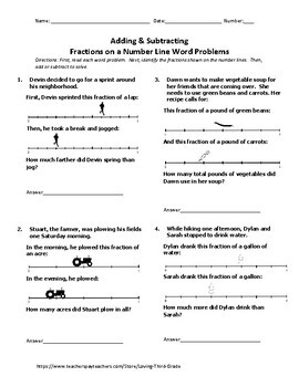 Preview of Add & Subtract Fractions with Like Denominators using Number Lines BUNDLE