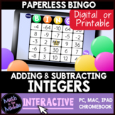 Add & Subtract Integers Interactive Digital Bingo Game - D