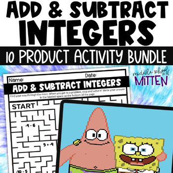 Preview of Add & Subtract Integers Printable & Digital Practice & Review Activity Bundle