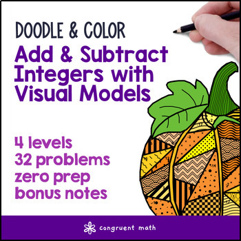 Preview of Add & Subtract Integers Visual Models | Doodle Math: Twist on Color by Number