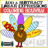 Add Subtract Linear Expressions Personalized Turkey Colori