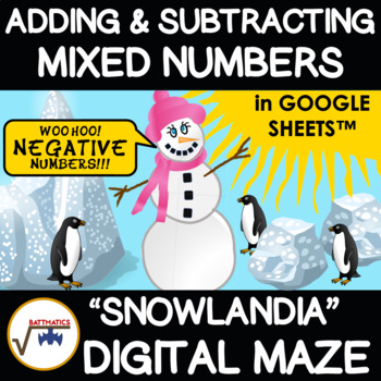 Preview of Add & Subtract Mixed Numbers DIGITAL MAZE | INSTANT FEEDBACK | WINTER SNOW