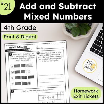 Preview of Add and Subtract Mixed Numbers Worksheets L21 4th Grade iReady Math Exit Tickets