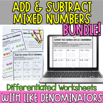 Preview of Add & Subtract Mixed Numbers | Like Denominators | Digital & Print