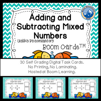 Preview of Add/ Subtract Mixed Numbers--Unlike Denominator Boom Cards