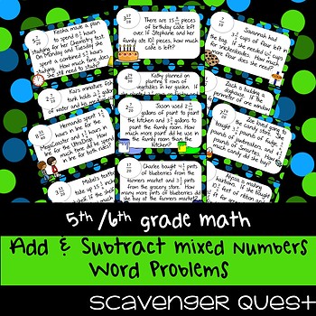 Preview of Add & Subtract Mixed Numbers Word Problems - Math Scavenger Quest