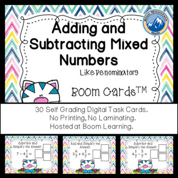 Preview of Add/ Subtract Mixed Numbers with Like Denominator Boom Cards--Digital Task Cards