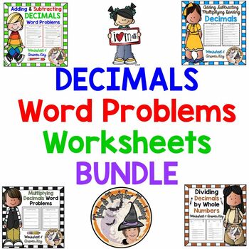 Preview of Add Subtract Multiply Divide DECIMALS WORD PROBLEMS Worksheets BUNDLE