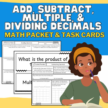 Preview of Add, Subtract, Multiply, & Divide Decimals: No-Prep Packet & Task Cards 6.NS.B.3