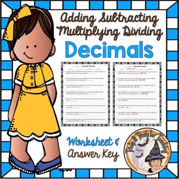 Preview of Add Subtract Multiply Divide Decimals Word Problems Worksheet and Answer KEY