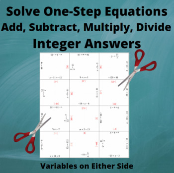 Preview of Equations Jigsaw Puzzle: One-Step: ALL Operations: Variables Either: Integer Ans