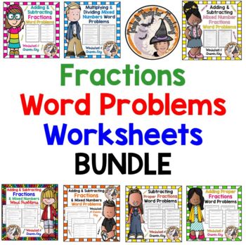 Preview of Add Subtract Multiply Divide Fractions WORD PROBLEMS Worksheets BUNDLE KEY