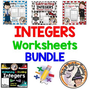 Preview of Add Subtract Multiply Divide INTEGERS Worksheets BUNDLE Save $$$ FREE BONUS