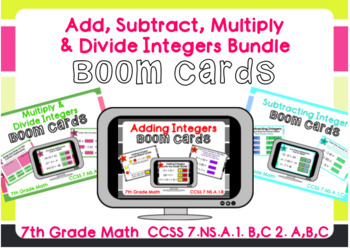 Preview of Add, Subtract, Multiply & Divide Integers Boom Cards Bundle-Digital Task Cards