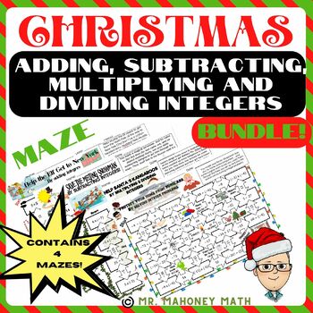 Preview of Add, Subtract, Multiply & Divide Integers - Christmas/Holiday Maze Bundle