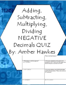 Preview of Add, Subtract, Multiply, Divide, Negative Decimals Quiz