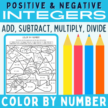 Preview of Add, Subtract, Multiply, Divide Negative & Positive Number Integers Color By #