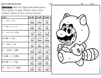 Preview of Add, Subtract, Multiply, Divide Signed Decimal Coloring Pages (4)