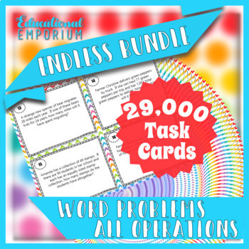 Preview of Add, Subtract, Multiply and Divide Task Cards ENDLESS Bundle: Word Problems