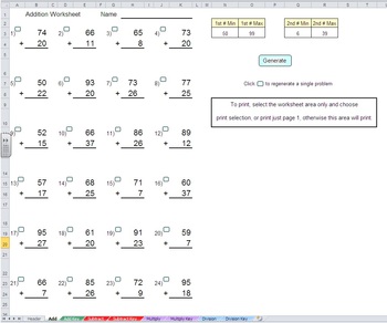Preview of Add Subtract Multiply Divide Worksheet Generator