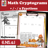 Add Subtract & Multiply Fractions Cryptogram Halloween Edition