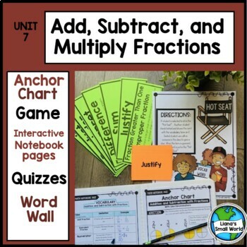 Preview of 4th Grade Add Subtract Multiply Fractions Vocabulary Game Strategy Anchor Charts