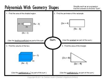 Add, Subtract & Multiply Polynomials AND With Geometry Shapes Placemats