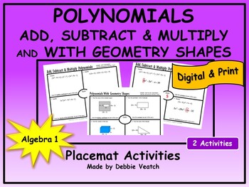 Preview of Add, Subtract, Multiply Polynomials & With Shapes Algebra 1 | Digital