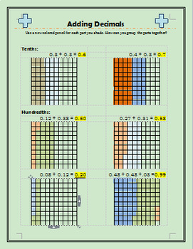 Preview of Add, Subtract, Multiply and Divide Decimals on a Grid- "Color in" Worksheets