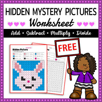Preview of Add, Subtract, Multiply, and Divide | Hidden Mystery Pictures Worksheet - Free