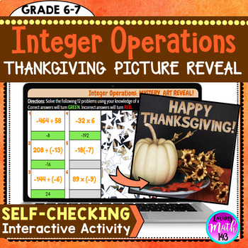 Preview of Add, Subtract, Multiply and Divide Integers Thanksgiving Mystery Art Reveal