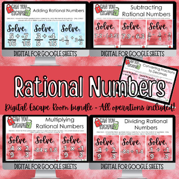 Preview of Add, Subtract, Multiply, and Divide Rational Numbers - Escape Room Bundle
